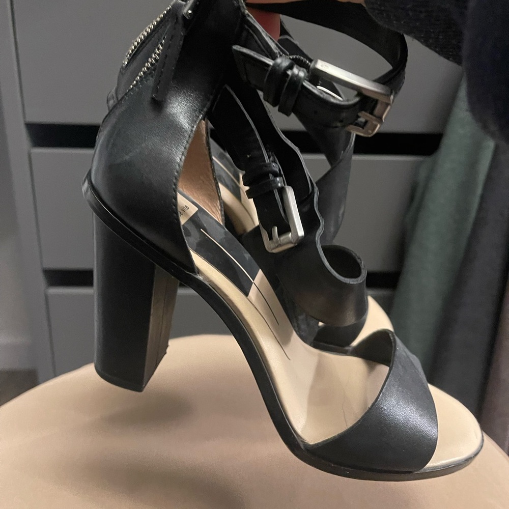 dolce vita black crossover front strap black buckle heel with back zipper